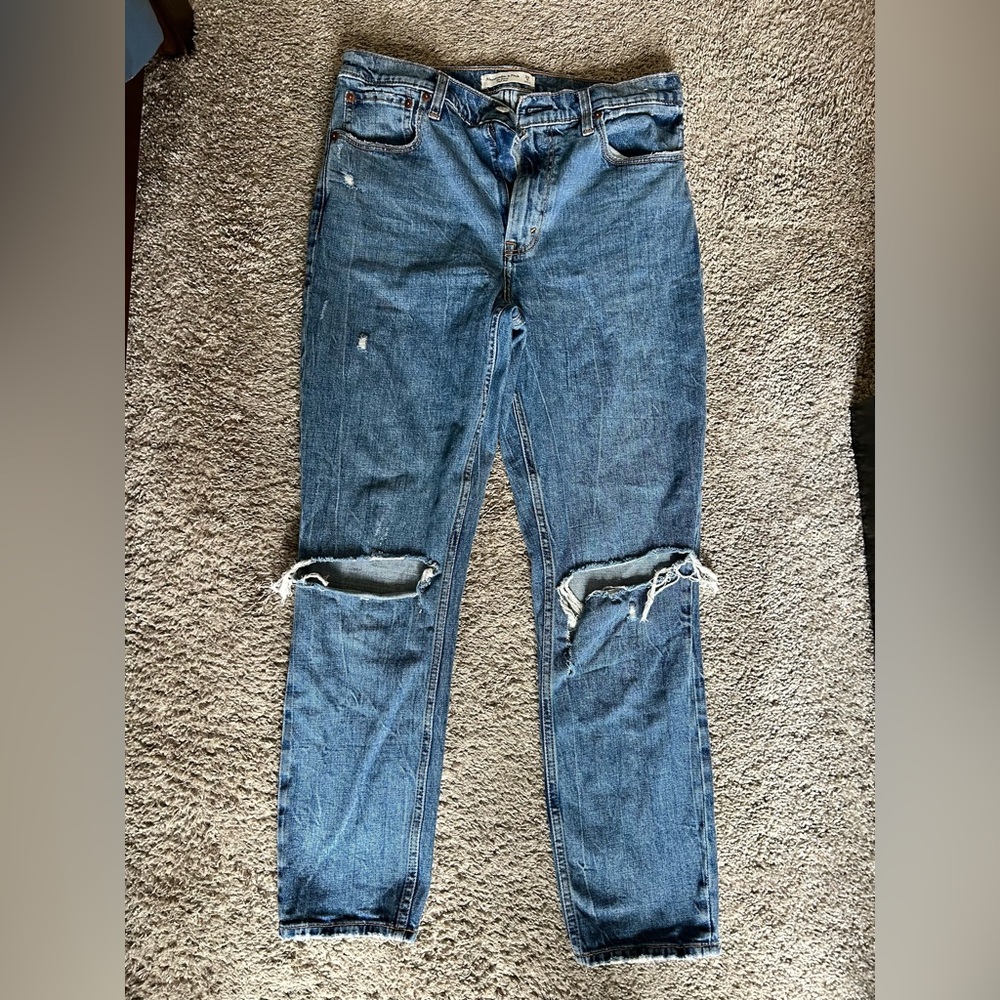 Abercrombie Skinny High Rise Jeans with distressed knee